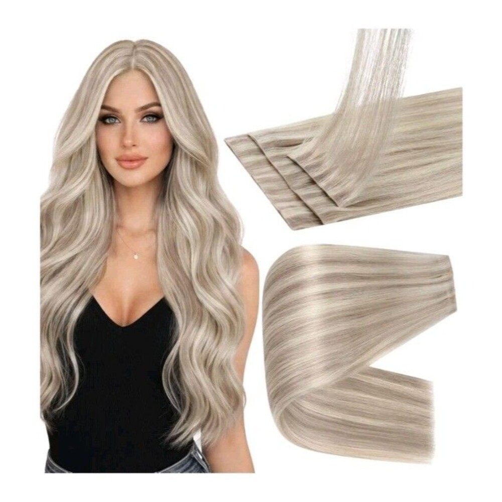 Full Shine Ash Blonde Invisible Wire Hair Extensions 80g #P18/613 16" Human Hair
